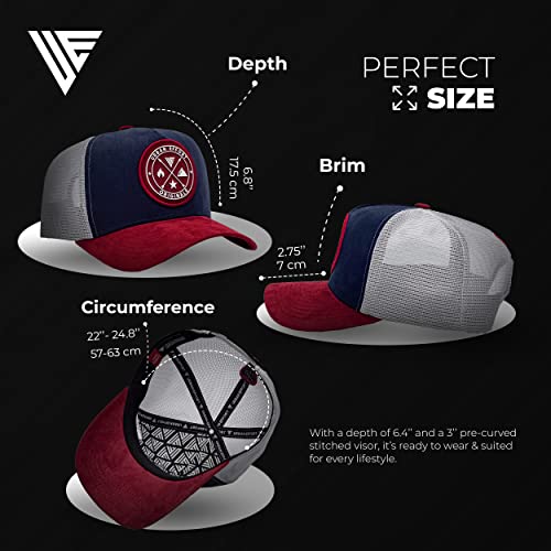 Urban Effort Trucker Hat for Men & Women, Mesh Back Baseball Cap, 5 Panel - color: Blue + Wine, style: Mesh Back