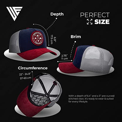 Urban Effort Trucker Hat for Men & Women, Mesh Back Baseball Cap, 5 Panel - color: Blue + Wine, style: Mesh Back