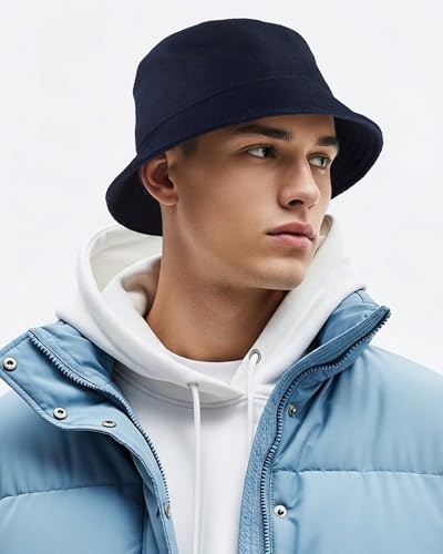 GADIEMKENSD Winter Bucket Hat - Premium Wool, Packable, Plain Colors, Unisex Warm Hat - color: Navy 2.0, size: Large