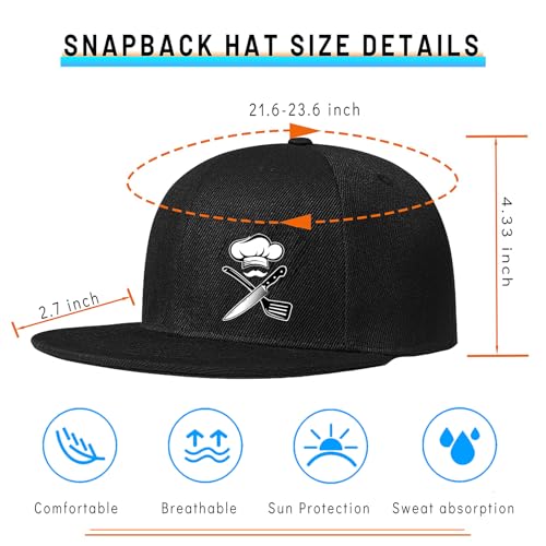 Snapback Hats for Men Flat Bill Brim Hats for Men Skeleton Skull Fitted Hat for Mens Black Baseball Hat Hip Hop ﻿ - color: Chef