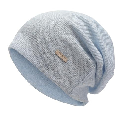 ZLYC Women Slouchy Beanie Hat Summer Knit Chemo Headwear - color: Solid Light Blue