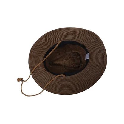 Unisex Straw Cowboy Hat Wide Brim Western Sun Hat Adjustable Beach Cowgirl Hat for Summer Outdoor Sun Protection - color: Khaki Color, Woven Strap
