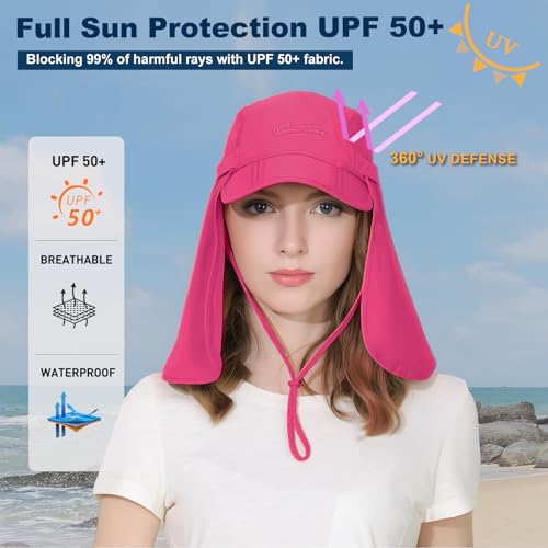 Surblue Baseball Sun Cap with Removable Neck Flap and Face Mask UPF 50+ - color: Rosered, size: Small