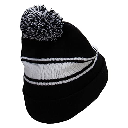 e4Hats.com Striped Pom 12 inch Cuff Long Beanie - color: Black White