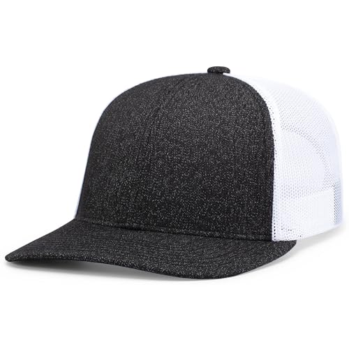 Pacific Headwear Melange Heather Low-Profile Trucker - color: Black Heather/White/Black Heather