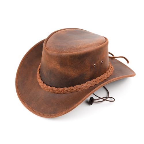 Equine Care Leather Cowboy Hat for Men & Women, Genuine Leather Western - color: Rustic Brown, size: 7 1/4-7 3/8