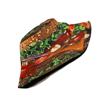 Printed Bucket Hat - Reversible Packable Summer Travel Beach Sun Cap for Men Women Teens - color: Multicolor Burger