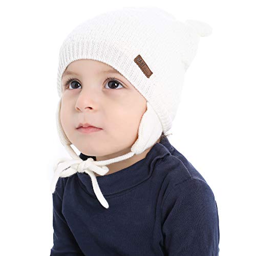 BAVST Baby Beanie Hat for Winter with Earfalp Cute Bear Kids Toddler Girls Boys Warm Knit Cap 0-2Years - color: Bear Ear 2-grey-dark, size: 0-6 Months