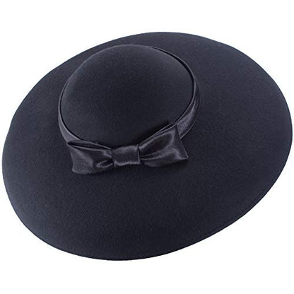 Lawliet Womens Vintage Black Wool Felt Floppy Wide Brim Dress Church Bridal Hat A508
