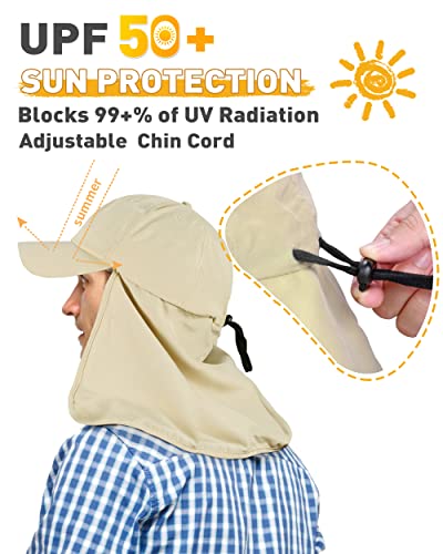 Tirrinia Wide Brim Sun Hat with Neck Flap for Men & Women - color: #3 Tan