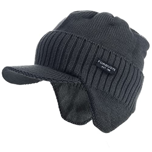 Ruphedy Mens Beanie with Brim Winter Hat Knitted Thick Fleece Visor Beanie - color: B323-grey