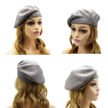 Wheebo Reversible Solid Color French Beret Hat for Women and Girls - color: Gray