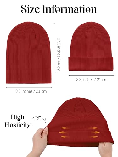 2 Packs Unisex Cotton Beanie Hats Winter Soft Warm Slouchy Knit Beanies Cuffed Skull Cap for Men Women - color: Beige, Burgundy