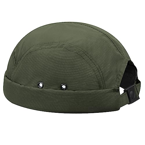 Clakllie Quick Dry Brimless Docker Cap for Men Summer Beanie Sailor Skullcap Lightweight Waterproof Adjustable No Brim Hat - color: S-dbh01-army Green