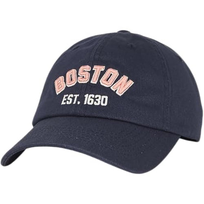 E BY ELIDAN Boston EST 1630 Dad Hat, Embroidered Cotton Baseball Cap - color: Navy Est 1630 Pink