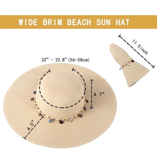 Women's Straw Sun Hat UPF80 UV Protection Foldable Wide Brim Summer Hat Sweatband Adjustable Floppy Beach Hats for Women - color: Beige-shell