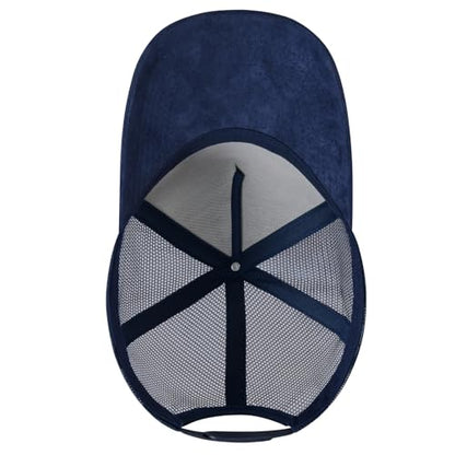 Suede Curved Brim Trucker Cap Adjustable Snapback Hat Mesh Back Breathable for Men Women 2 Pack SH03 - color: Pack of 2, Dark Blue & Bleached Sand