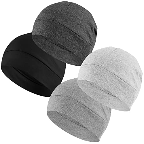 Headshion 100% Cotton Skull Caps Beanie Sleeping Hats for Men Women - color: 4 Black & Grey & Light Grey & Light White