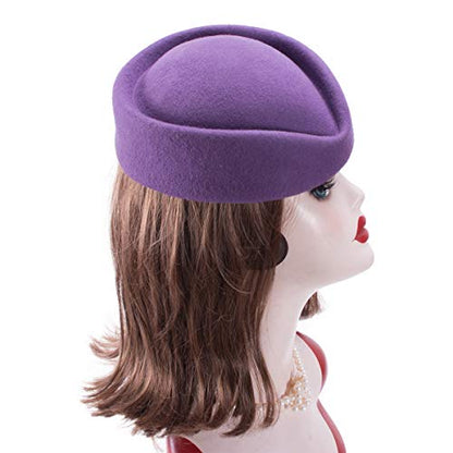 Lawliet Wool Stewardess Air Hostesses Pillbox Hat Millinery Teardrop Fascinator Base A040 - color: Purple