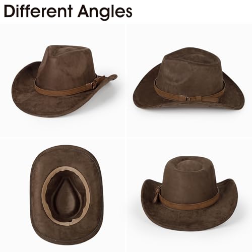 2 Pack Western Cowboy Hats for Women Men 2 Different hat Bands - color: Coffee