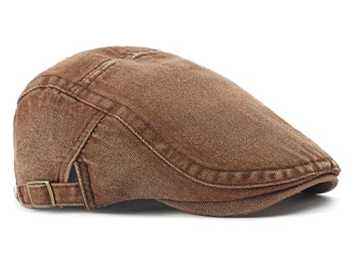 Cotton Newsboy Cap,Breathable Ivy Gatsby Cabbie Beret Hat for Men's Women Driving Hunting Golf - color: Denim Brown