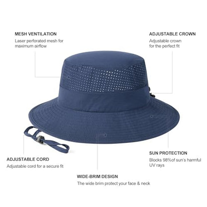 VOBOOM Unisex Wide Brim UV Protection Fishing Sun Hat - color: Navy