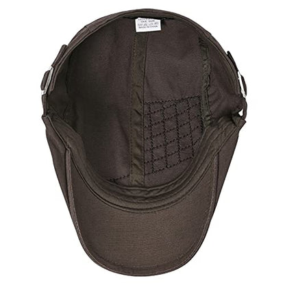 VOBOOM Men Cotton Adjustable Newsboy Beret Ivy Cap Cabbie Flat Hat - color: Coffee