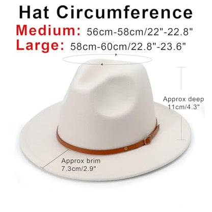 DRESHOW Women Classic Felt Fedora Wide Brim Floppy with Belt Buckle Panama Hat - color: 1 Pc Fedora Hat: Beige