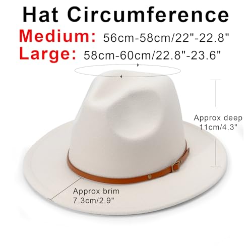 DRESHOW Women Classic Felt Fedora Wide Brim Floppy with Belt Buckle Panama Hat - color: 1 Pc Fedora Hat: Beige