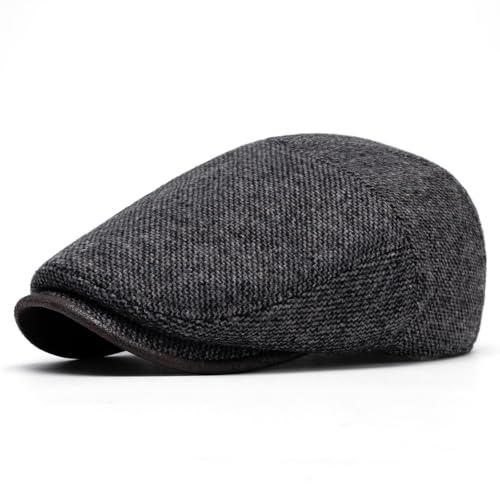 meioro Mens Wool Blend Tweed Newsboy Flat Cap Gatsby Irish Cabbie Ivy Cap Adjustable Newsboy Hat Warm Fleece Winter Hats - color: Grey