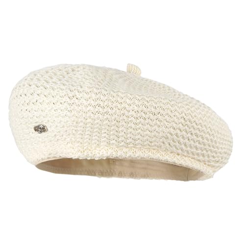 Women Summer Straw Woven Sunhat Classic Beret Artist Painter Sun Hat Cap - color: B Beige White