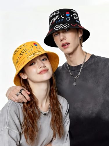 Packable Reversible Printed Bucket Hat Unisex for Men Women Beach Fisherman Cap - color: Yellow