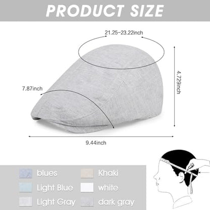 3Pcs Cotton Newsboy Hat for Men Cool Adjustable Flat Cap - color: Cm2-blue+khaki+lightgrey