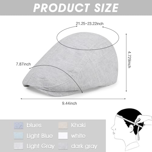 3Pcs Cotton Newsboy Hat for Men Cool Adjustable Flat Cap - color: Cm2-blue+khaki+lightgrey