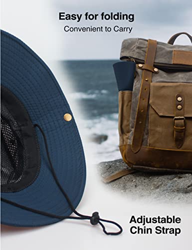 Sun Hats for Men Women UPF 50+ Wide Brim Bucket Hat Waterproof Packable Cowboy Hat for Fishing Beach Safari Gardening Golf - color: Navy