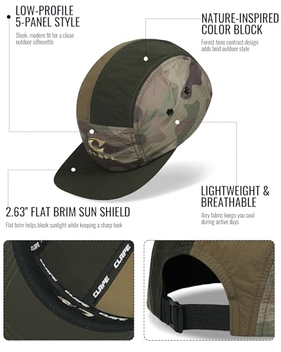 CLAPE Quick Dry 5 Panel Hat, Camo Lightweight Outdoor Cap - color: Cl5p32-green