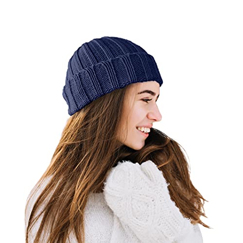 TINKUY Peru Alpaca Wool Blend Cuffed Beanie Hat for Men and Women, Warm Winter Knit Cap, Handmade in Peru, Unisex One Size - color: Navy