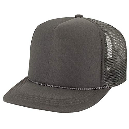 OTTO Polyester Foam Front Youth 5 Panel High Crown Trucker Hat - color: Char. Gray