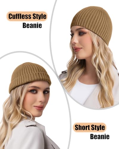 ROYBENS Wool Beanie for Men Women, Seamless Knit Warm Winter Hat Skull Caps - color: 1pcs-light Tan