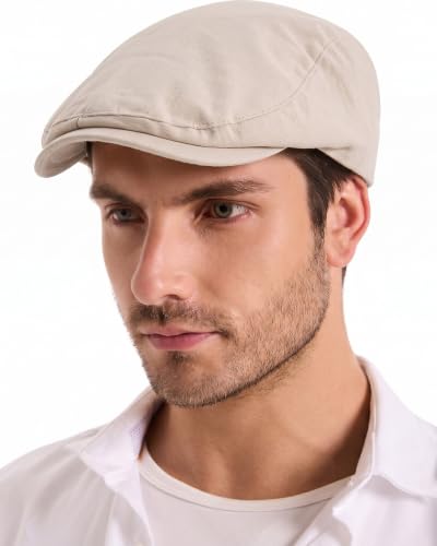 ZLYC 남성용 여름 플랫 캡 Scally Ivy Gatsby Newsboy Beret Driver Cabbie 사냥 모자 - color: 단색 페일 베이지