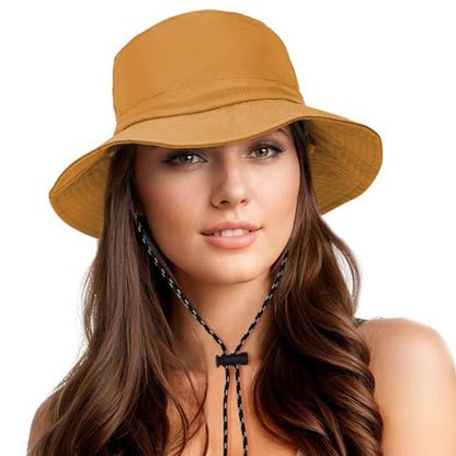 Durio Waterproof Bucket Hats for Woman UPF 50+ Sun Hat - color: Dark Mustard