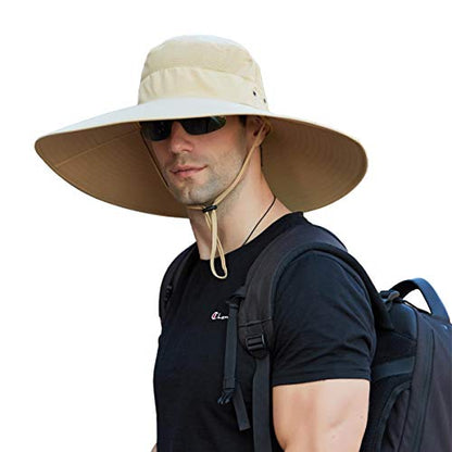 Leotruny Super Wide Brim Bucket Hat UPF50+ Waterproof Sun Hat for Fishing - color: Khaki