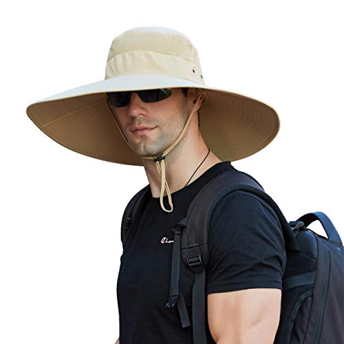 Leotruny Super Wide Brim Bucket Hat UPF50+ Waterproof Sun Hat for Fishing - color: Khaki