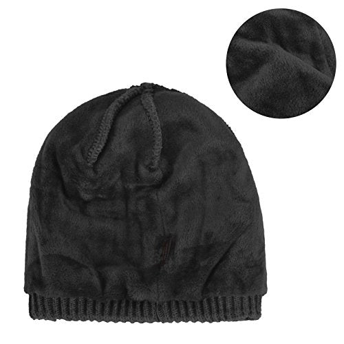 Original One Winter Wool Knitted Chunky Visor Beanie Hat with Brim Fur Lined Peaked Ski Cap - color: Black