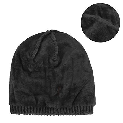 Original One Winter Wool Knitted Chunky Visor Beanie Hat with Brim Fur Lined Peaked Ski Cap - color: Black