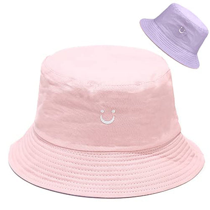 Unisex Bucket Hat Beach Sun Hat Aesthetic Fishing Hat for Men Women Teens, Reversible Double-Side-Wear - color: Pink Purple