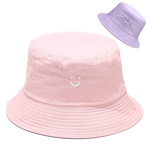 Unisex Bucket Hat Beach Sun Hat Aesthetic Fishing Hat for Men Women Teens, Reversible Double-Side-Wear - color: Pink Purple