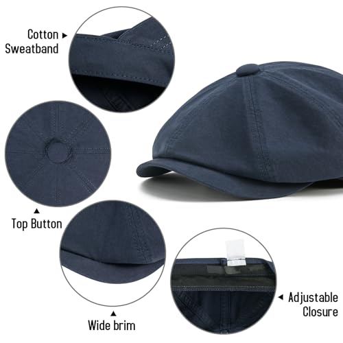 BOTVELA Men's Newsboy Gatsby Hat Cotton Cabbie Cap - color: Navy, size: 7 1/2