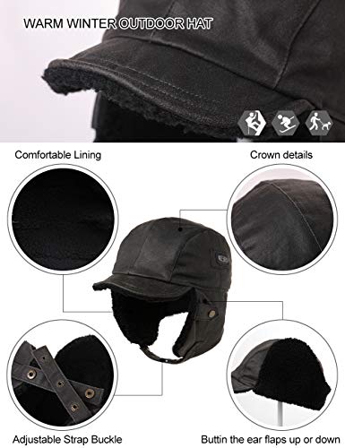 Comhats Aviator Hat Faux Leather Pilot Cap Oversize Adult Men Winter Trapper Hunting Hat 56-66CM - color: Black, size: X-Large