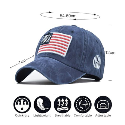 American Flag Baseball Caps Embroiderred USA Flag Patriotic Dad Hat Adjustable Trucker Hats for Men Women - color: American Flag Navy